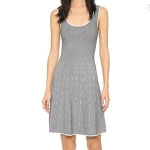 Theory Women's Navy & Cream Knit Sleeveless Stretch Tank Dress Sz M Striped Midi